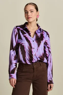 BLOUSE Mila Satin Feathers Brown